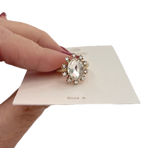 J. CREW Crystal Gem Ring Oval Rhinestone CZ Statement Ring 14K Gold Plated NWT - Picture 4 of 7